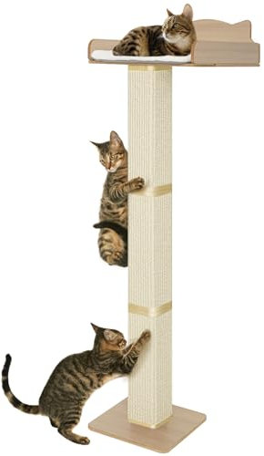 Cat Window Perch with Thick Sisal Scratching Post, Cat Hammock for Window, 53.5 Adjustable Tall Cats Scratching Post with 2 Upgrade Suction Cups, Cats Window Bed with Fuffy Cushion, Sisal