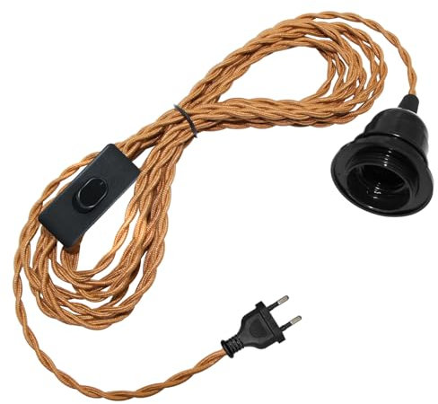 Lampenfassung E27 mit 510CM Braun Kabel und Schalter, Hängelampe mit Stecker, Industrielle Vintage Pendelleuchte mit Stecker, Lampenkabel mit Fassung, Hängeleuchte Steckdose DIY Lampenschirm Kit