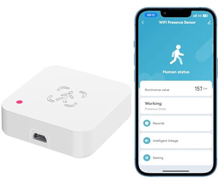 WiFi Human Presence Sensor: 5.8GHz mmWave Radar Smart Motion Sensor with Luminance, Zone Positioning, Adjustable Sensitivity, Human Body Exists Sensor for Home Automation, Support Alexa (WiFi-1Pack)