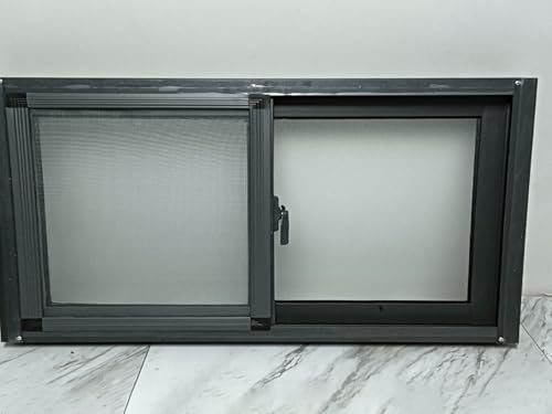 Finestre finestra scorrevoli Finestra A Ghigliottina Doppia Su Misura Con Vetro, Serratura E Zanzariera, Finestra Scorrevole Orizzontale Per Capannoni, Fienili, Bagni, Garage, Seminterrati(Black,WxH 4
