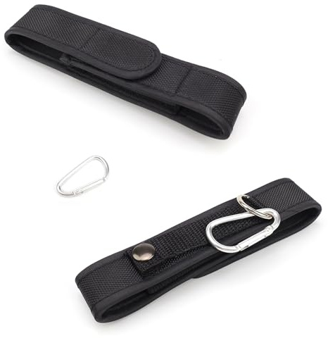 MYLERCT Schutzhülle für Taschenlampe 2 Stück Nylon Holster Taschenlampe, mit Karabiner, Selbstklebend Taktische Taschenlampe Tasche Elastische Taschenlampentasche Schwarz für Bergsteigen Wandern