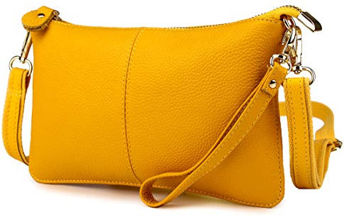 Lowille Genuine Leather Clutch Wallet For Women Wristlet Envelop Crossbody Purse Card Shoulder Bag (Yellow)