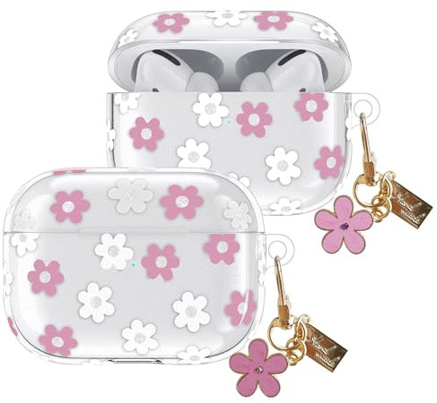 ECZOIL Cute Case Compatible for AirPods Pro 2nd/1st Generation, Cute Pink Flower Floral Soft Clear TPU Headphone Protective Case with Flower Keychain-Pink Flower