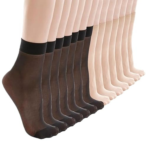 KEYRI 14 Paia Calze di Nylon Donna Trasparenti, Traspiranti, Corte, Gambaletti (IT, Testo, Taglia Unica, Regular, Nero, Nudo)