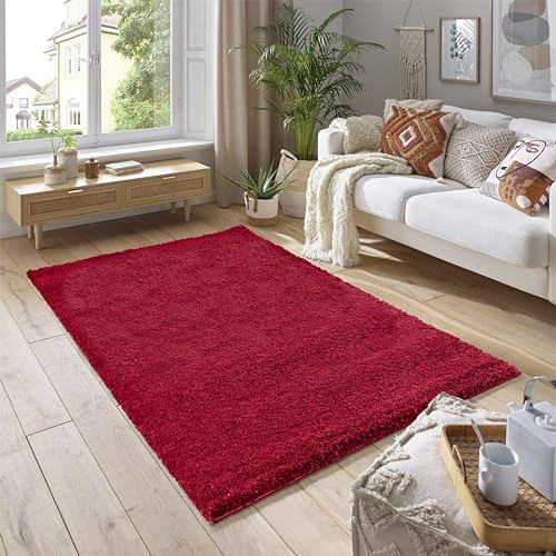 SmartLiving Rugs Living Room 200x290 cm, Red Area Rugs for Bedroom, Non Slip Carpet Rug, Non Shedding Floor Mat, Modern Super Soft Carpets Fluffy Shaggy Rug for Lounge, Dining Room, Bedroom