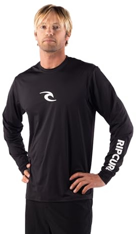 Langärmeliger Rashguard – UPF 50+ Sonnenschutz, Surf-Shirt, lockere Passform, Schwarz, L