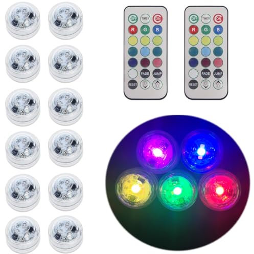 Anzhen 12 Stück Mini Unterwasser Led Teelichter mit Fernbedienung,RGB Multi Mehrfarbige LED Teichbeleuchtung,Poolbeleuchtung Unterwasser Licht für Aquarium Pool Vase Weihnachten