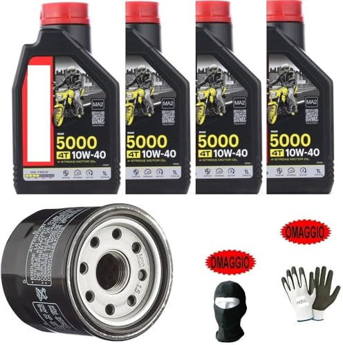 COMPATIBILE CON BENELLI TRK 502 X TAGLIANDO-MANUTENZIONE COMPLETO MOTORE MOTO CAMBIO LUBRIFICANTE 5000 10W40 4 TEMPI CON TECNOLOGIA HC-TECH + FILTRO OLIO FAI DA TE