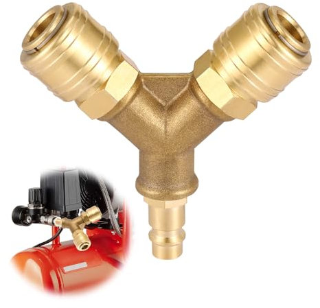 Starvortex Distributore Aria Compressa 2 Vie con 2 Raccordi, 1/4'' AG Raccordo Rapido per Tubo, Collettore Aria Compressa in Ottone NW 7.2, Ripartitore a Y per Compressore e Impianti Pneumatici