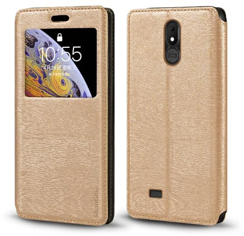 Custodia Flip in Pelle PU con Finestra Visibile e Chiusura Magnetica Invisibile Compatibile con Brondi Amico Vero 4G, Protezione Totale (Oro)
