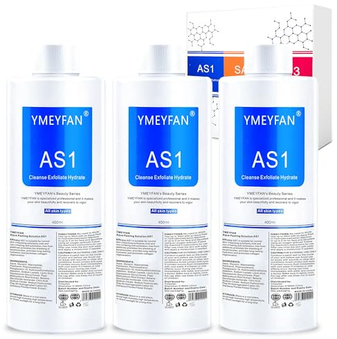 AS1 Aquafacial Lösung für Hydro Facial Machine (Englische Ver.), AS1 SA2 AO3 Aqua Peeling Solution für Wasserstoff-Sauerstoff-Gesichtsgerät, Pflegende Peeling-Seren(400 ml x 3 Flaschen)