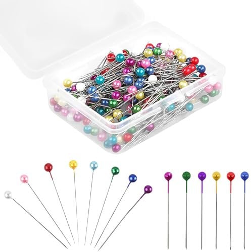 MIETONG Stecknadeln mit Kopf - 300 Stück Glaskopfnadeln, Edelstahl Stecknadeln Lang Mehrfarbig Glaskopfstecknadeln für Basteln Nähen Säumen Craft, Jewelry Komponenten Dekoration (38mm)