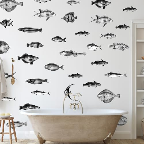GRAZDesign Wandtattoo Fische Set - Beliebig platzierbar, Dekoration für Badezimmer, Flur - Vintage Stily