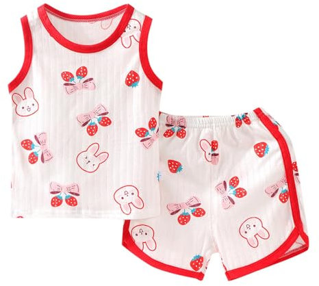 Set di Vestiti Estivi per Bambina, Neonato, Top Senza Maniche e Pantaloncini, Set di Indumenti da Notte per Neonato in 2 Pezzi Pigiama Pile 2 Anni Bambina