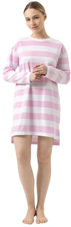 Mey Damen Langarm Nachthemd Baumwolle Serie Streaked Lines | Modernes Nachthemd, langarm, überschnittene Schulter, Design-Motiv, Aufgedruckter Smiley, Gr. XS-XXL