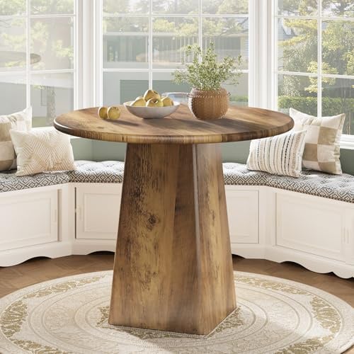 Tribesigns 80 cm runder Esstisch für 2–4 Personen, Kleiner Küchentisch im Landhausstil mit quadratischem Untergestell für Esszimmer und Wohnzimmer, rustikales Braun