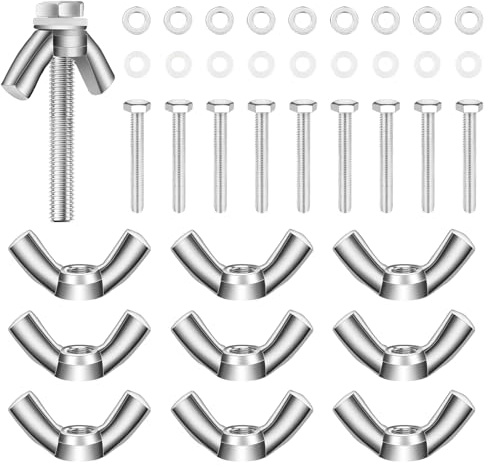 HHXUUAN M4 Wing Nuts & Bolts 40-Piece Kit,10 Sets 30mm Hex Bolts & Washers