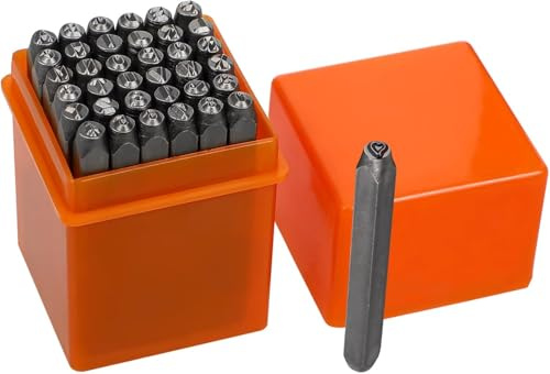 Aubzy 37-teiliges Metall Schlagstempel Set 3mm, Alphabet A-Z Zahlen 0-9 & Sonderzeichen, Gehärteter Stahl Prägestempel für Metall Kunststoff Holz Leder,