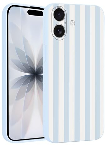 Yirlbey Coque pour iPhone 17 6,1'', Housse Bleu Silicone avec Bleu et Blanc Stripes Striped Aesthetic Dessin Motif Design, Étui pour Fille Ultra Fine TPU Souple Antichoc Protection Case, Rayures