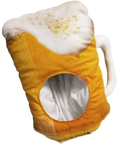 Kasmole Beer Mug Headwear | Plush Headgear Novelty Beer Mug Hat | Comfortable Cosplay Headgear for Performance Photography Party Themed Events Stage Bar Halloween Oktoberfest Masquerade