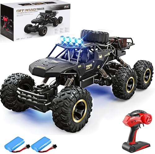 SULIFEVIP 1:12 Black 4WD Off-Road RC Cars Large 6 Wheels RC Monster Truck 46CM 2.4GHZ Remote Control Car Radio Controller Cars Monster Truck, Metal Shell with 2 Batteries For Kids,Multiplayer Play