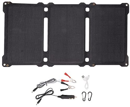 Panneau Solaire 30W Pliable, 18V 5V, Monocristallin Portable pour Camping Randonnée et Activités Extérieures - Design Compact, Recharge USB et DC, Léger et Efficace (Noire)