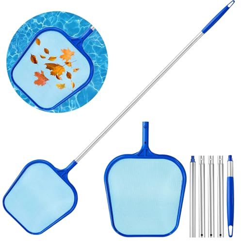 Retino Piscina, Retino Raccogli Foglie per Piscina, Skimmer Manuale a Maglia Fine con 120cm Asta Componibile in Alluminio, Accessori Pulizia Piscina per Piscine Fuori Terra, SPA e Vasche Idromassaggio