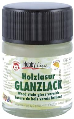Kreul 78561 - Glanzlack für Holzlasur, 50 ml Glas, transparenter Überzugslack für durchgetrocknete Aufmalungen mit Holzlasur, für Innen und Außen