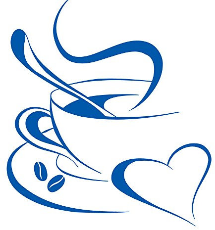 Grandora Wandtattoo Kaffetasse Herz I azurblau (BxH) 20 x 23 cm I Kaffee Tasse Bohnen selbstklebend Küche Aufkleber Wandaufkleber Wandsticker W3040
