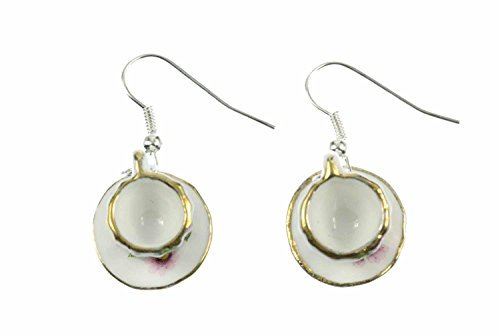 Miniblings porcelaine tasse de thé tasse à café de thé de tasses cerclées doré Café - Bijoux fantaisie main argenté Boucles d'oreille