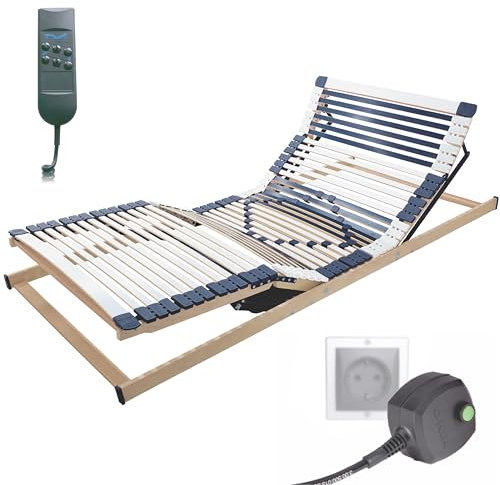 Matratzen Perfekt Orthopädischer 7-Zonen Lattenrost Elektrisch – 140x200 cm 7,5 cm hoch 44 Leisten Härtegrad-Regulierung FERTIG MONTIERT bis 250 kg belastbar – Made in Germany
