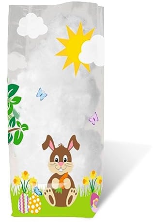 Ursus 5240000 - Geschenk Bodenbeutel, Hasen, 10 Stück, aus lebensmittelechter Folie, ca. 14,5 x 23,5 cm, transparent, bedruckt, ideal für kleine Überraschungen