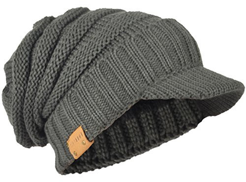 Herren Dick Knit Newsboy Cap Visier Mütze Hut Fleece Gefüttert Strickmützen B319 (Grau)