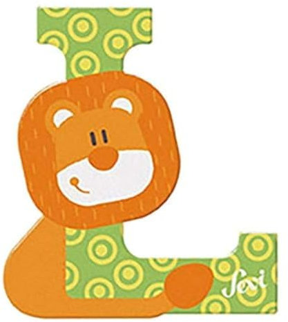 Sevi 83012 Tier Holzbuchstaben L Löwe ca. 10 cm, Türbuchstaben für Kinderzimmer, ABC Lernspielzeug aus Holz, pädagogisches Spielzeug für Kinder ab 3 Jahren, Buchstabe Tiere, Orange/Grün/Gelb
