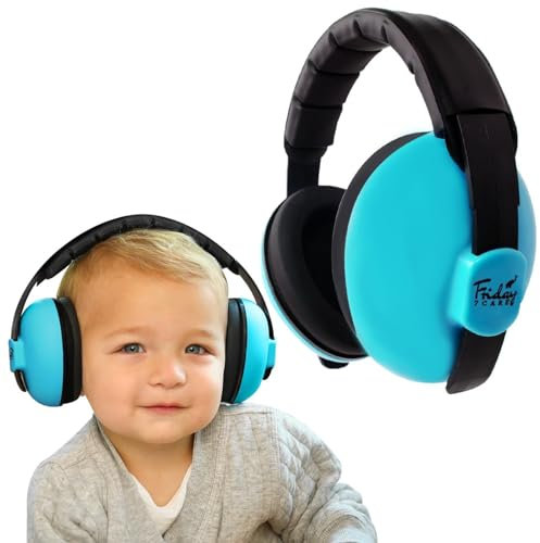 Fridaybaby - Protección para los oídos bebés y recién nacidos (0 a 2 años) – Cómodo ajustable con cancelación de ruido Auriculares bebé reducción aviones, fuegos artificiales, conciertos. azul