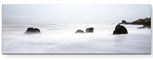 Paul Sinus Art Leinwandbilder | Bilder Leinwand 120x40cm Schwarzer Sand am Meer – Vik in Island