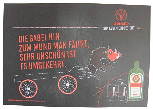 Jägermeister - Platzdeckchen aus Papier 38,5 x 26,8 cm - Die Gabel hin zum Mund Man fährt, sehr unschön ist es umgekehrt