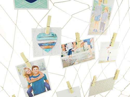 Foto-Collage │ Netz-Collage │Größe ca 200x400 cm - beige│Bilderrahmen │Wand-Dekoration │ Kinderzimmer │ Holzrahmen│Maritime Deko │ mit 24 Echtholz Wäscheklammern (Collage Komplett Netz und Klammern)