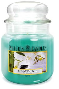 Price's Candles Duftkerzen, mittelgroß, im Glas, verschiedene Düfte, Nettogewicht 411 g, Brenndauer 65 – 90 Stunden, hergestellt in Italien (Spa Moments)