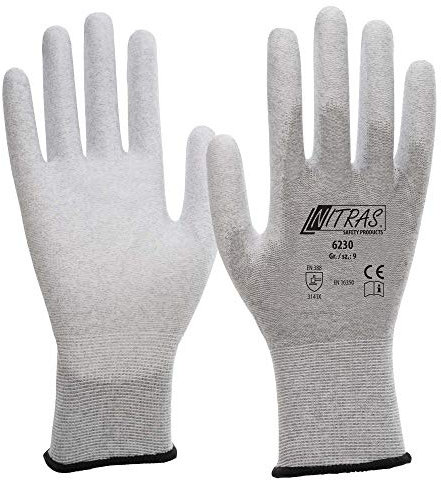 Nitras ESD-Handschuhe, Schutzhandschuhe 6230 antistatisch, Touchscreen-Handschuhe - VPE 12 Paar, Größe:6