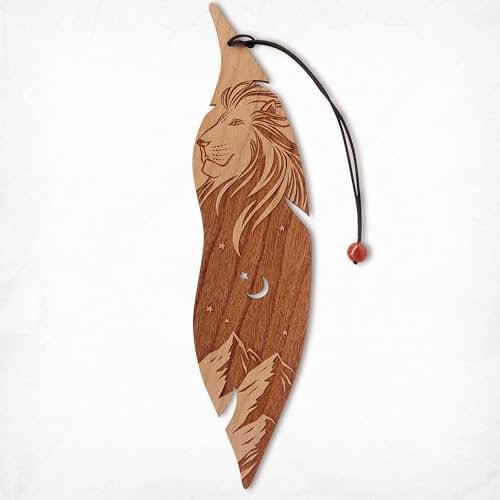 Lesezeichen aus Holz, Löwe und Berge, MinaturArt