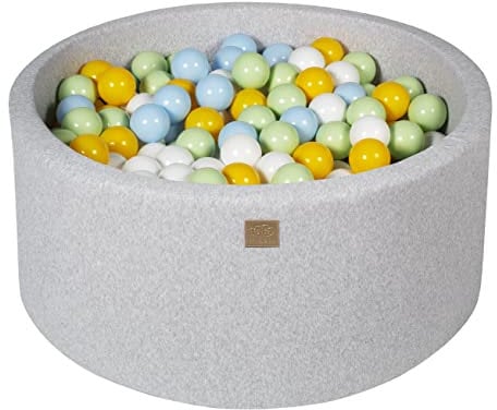 MEOWBABY Bällebad Baby - Rund 90x40cm Ball Pit für Kinder ab 1 Jahr mit 300 Bälle - Weiches & Sicheres Bällepool, Cotton, Hellgrau