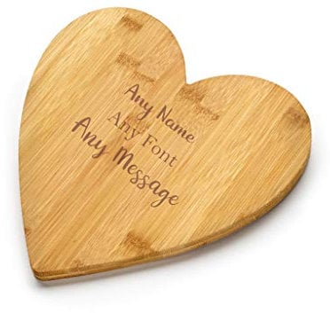Chichi Gifts Personalised Kitchen Any Font, Any Message, Any Name Heart Bamboo Chopping Board/Cheeseboard