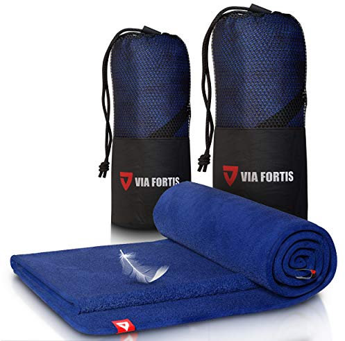 VIA FORTIS Mikrofaser Handtuch - Ultra leicht & schnelltrocknend - mit Reißverschluss-Fach - Microfaser Handtücher - Ideal als Sporthandtuch, Strandhandtuch und Reisehandtuch