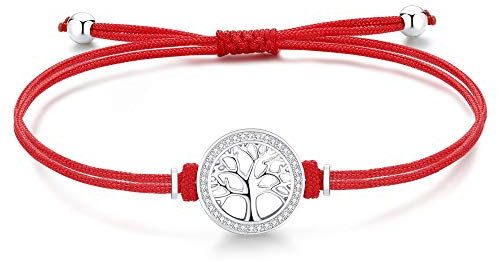 Lebensbaum Armband Damen Mädchen Kinder Silber 925, Mutter Tochter Mama, Stoff Glücksbringer Rot Armband Damen Schmuck Personalisierte Geschenke für Frauen Mädchen Mama Freundin