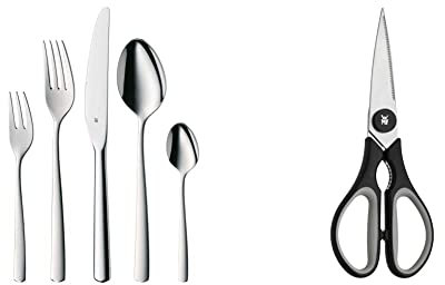 WMF Boston Cubertería, Compuesto por 60 Piezas Personas Cuchillos Mesa + Juego 6 Cubiertos para Carne, Acero Inoxidable Pulido, 12 piezas