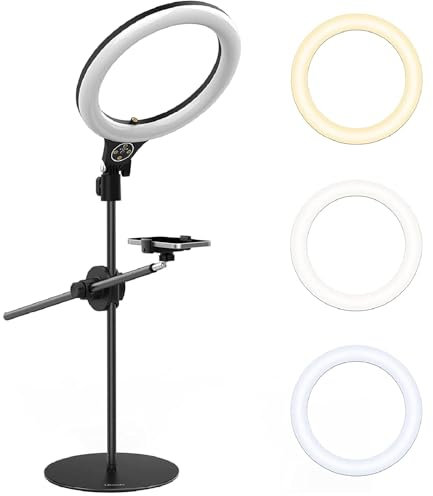 Overhead Stativ Handy mit 10 Zoll Ringlicht, ULANZI Selfie , 3500k-6500K Dimmbar, für Videoaufnahmen, Live-Stream, Portrait, Makeup