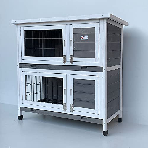 BUNNY BUSINESS Kaninchenstall Meerschweinchen Outdoor Doppeldecker Kaninchenstall auf Beinen (Grau)