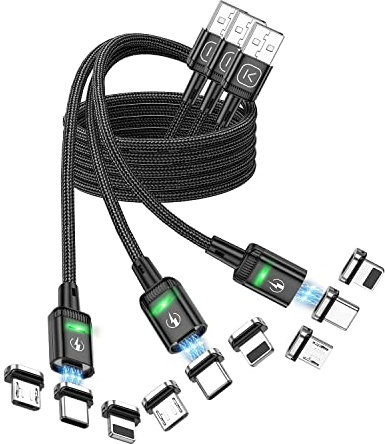 Kuulaa Magnetisches USB Ladekabel, Schnelles Laden/Datenübertragung mit 3-in-1-Ladespitzen, 2 m USB Kabel für iProduct/Typ C/Micro-Geräte
