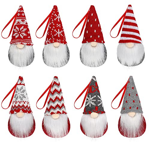 Toyvian Weihnachtsbaum Hängende GNOME Ornamente - 8er Pack Handgemachte skandinavische Weihnachtsmann Elf Plüsch Ornamente - Hängende Weihnachtsbaum Dekorationen Wohnkultur